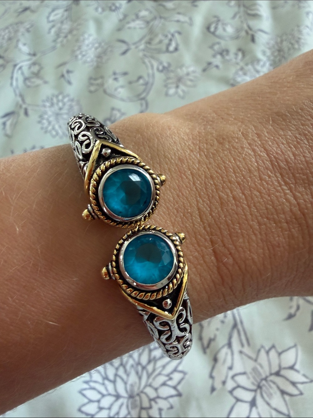 Sterling Silver Bracelet with Blue Gem Accents
